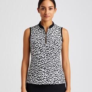 Tail Ladies Golf Gigi Sleeveless Navy Blue Cheetah Top Medium